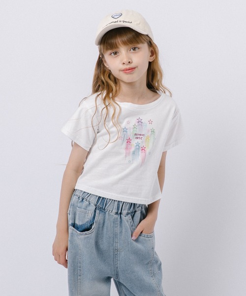URBAN CHERRY（アーバンチェリー）の「ポップスターロゴプリントクロップドトップス（Tシャツ/カットソー・キッズ・ホワイト/ブラック・160cm/150cm/140cm/130cm/120cm/110cm）」の3枚目の写真