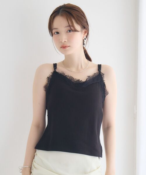 RETRO GIRL（レトロガール）の「【48H限定価格】レースドッキングカップ付キャミ（キャミソール・レディース・ブラック/オフホワイト・FREE）」の4枚目の写真