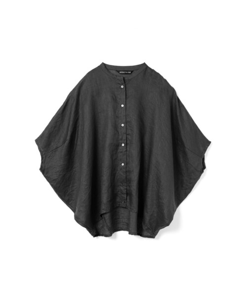 mizuiroind(ミズイロインド)の「mizuiro ind リネンスタンドカラーコクーンシャツ(シャツ/ブラウス・レディース・ライトグレー/チャコールグレー/オフホワイト/ベージュ/ブラック・FREE)」の3枚目の写真