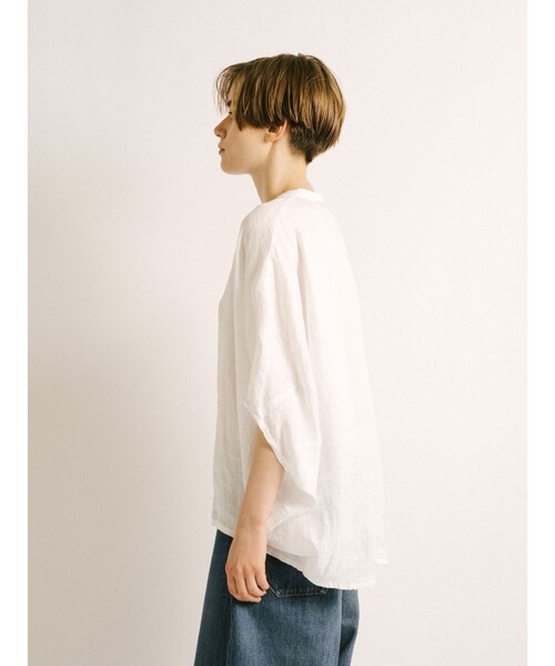 mizuiroind(ミズイロインド)の「mizuiro ind リネンスタンドカラーコクーンシャツ(シャツ/ブラウス・レディース・ライトグレー/チャコールグレー/オフホワイト/ベージュ/ブラック・FREE)」の14枚目の写真