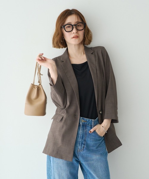 YECCA VECCA(イェッカヴェッカ)の「【UVカット】リネンライクジャケット(テーラードジャケット・レディース・ライトグレー/ネイビー/ブラウン・FREE)」の2枚目の写真