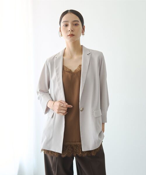 YECCA VECCA(イェッカヴェッカ)の「【UVカット】リネンライクジャケット(テーラードジャケット・レディース・ライトグレー/ネイビー/ブラウン・FREE)」の1枚目の写真