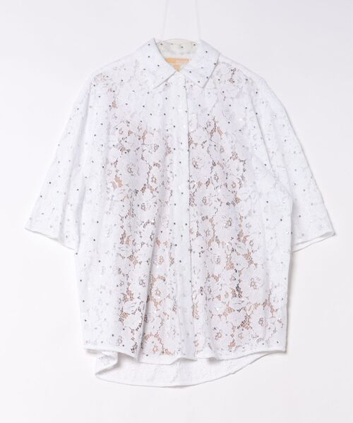 MICHAEL KORS(マイケルコース)の「スタッズ フローラル レース シャツ(シャツ/ブラウス・レディース・ホワイト・XL/L/S)」の1枚目の写真