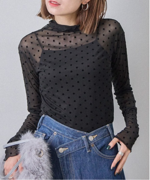 each（イーチ）の「フロッキードットプリントシアータートルネックプルオーバー（Tシャツ/カットソー・レディース・ブラウン/ブラック/アイボリー・FREE）」の11枚目の写真