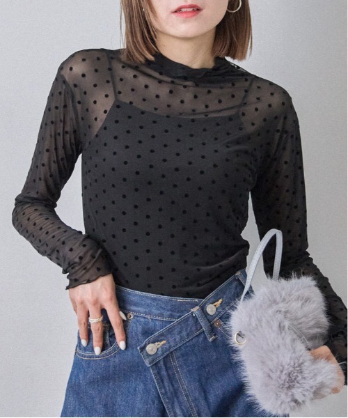 each（イーチ）の「フロッキードットプリントシアータートルネックプルオーバー（Tシャツ/カットソー・レディース・ブラウン/ブラック/アイボリー・FREE）」の12枚目の写真