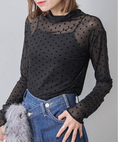 each（イーチ）の「フロッキードットプリントシアータートルネックプルオーバー（Tシャツ/カットソー・レディース・ブラウン/ブラック/アイボリー・FREE）」の13枚目の写真
