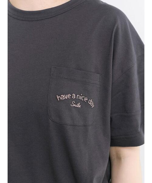 Samansa Mos2(サマンサ モスモス)の「【オーガニックコットン】刺繍ロゴTシャツ(Tシャツ/カットソー・レディース・チャコールグレー/ブルー/オフホワイト・F)」の7枚目の写真