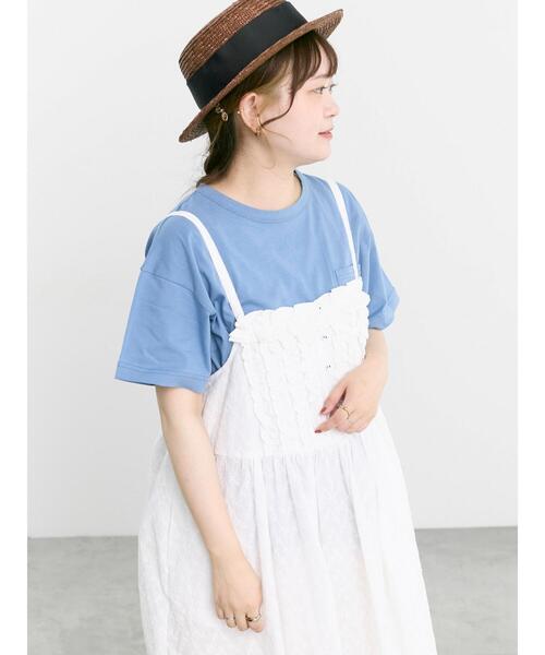 Samansa Mos2(サマンサ モスモス)の「【オーガニックコットン】刺繍ロゴTシャツ(Tシャツ/カットソー・レディース・チャコールグレー/ブルー/オフホワイト・F)」の10枚目の写真