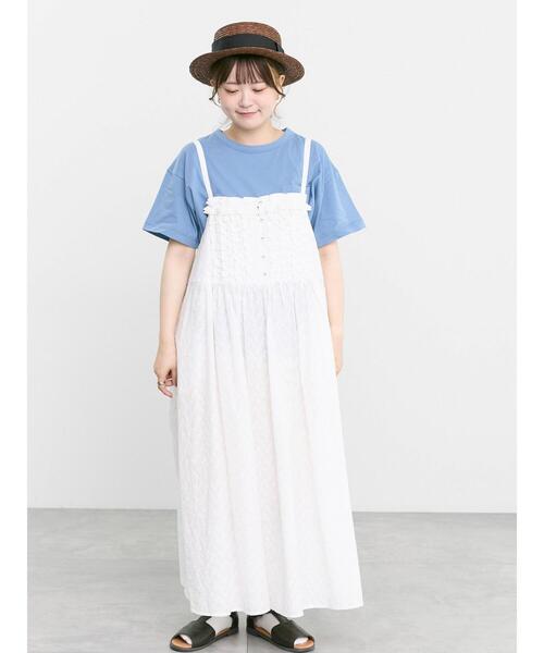Samansa Mos2(サマンサ モスモス)の「【オーガニックコットン】刺繍ロゴTシャツ(Tシャツ/カットソー・レディース・チャコールグレー/ブルー/オフホワイト・F)」の13枚目の写真