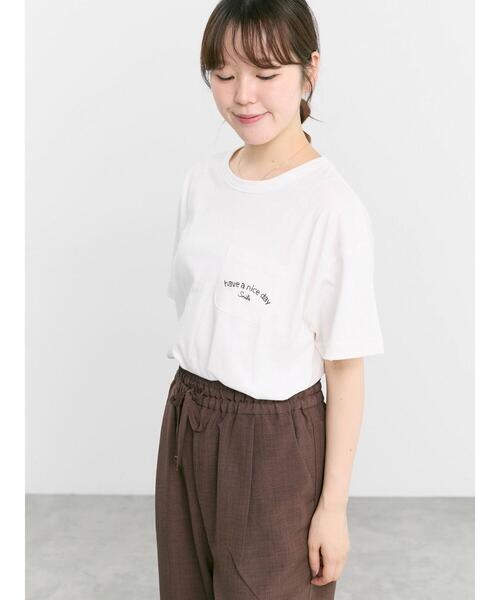 Samansa Mos2(サマンサ モスモス)の「【オーガニックコットン】刺繍ロゴTシャツ(Tシャツ/カットソー・レディース・チャコールグレー/ブルー/オフホワイト・F)」の14枚目の写真