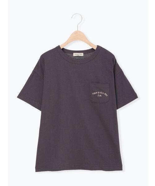 Samansa Mos2(サマンサ モスモス)の「【オーガニックコットン】刺繍ロゴTシャツ(Tシャツ/カットソー・レディース・チャコールグレー/ブルー/オフホワイト・F)」の20枚目の写真