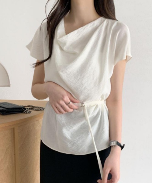 semplice（センプリチェ）の「Ｔシャツ【韓国ファッション】（Tシャツ/カットソー・レディース・ネイビー/アイボリー・F）」の5枚目の写真