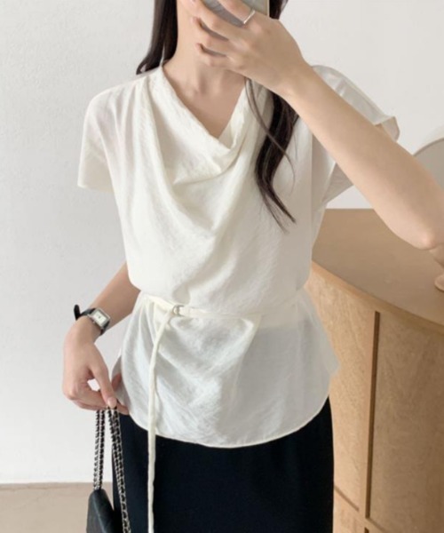 semplice（センプリチェ）の「Ｔシャツ【韓国ファッション】（Tシャツ/カットソー・レディース・ネイビー/アイボリー・F）」の3枚目の写真