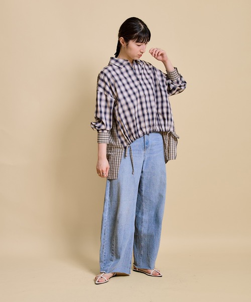 LHELBIE(レルビエ)の「クレイジーパターンチェックシャツ(シャツ/ブラウス・レディース・ブルー/ベージュ・M)」の4枚目の写真