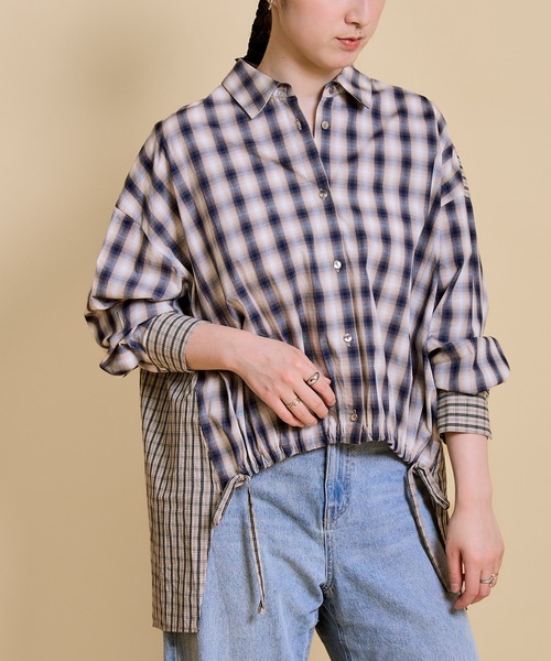 LHELBIE(レルビエ)の「クレイジーパターンチェックシャツ(シャツ/ブラウス・レディース・ブルー/ベージュ・M)」の6枚目の写真