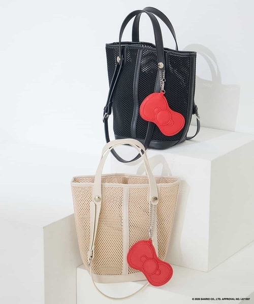 HELLO KITTY リボンポーチチャーム付きメッシュバッグ（トートバッグ