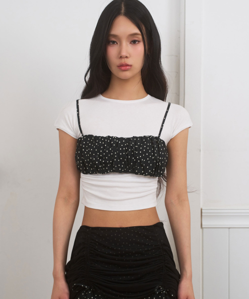 LIE MEQUE(リメーク)の「ドットシャーリングビスチェブラック(Tシャツ/カットソー・レディース・ブラック・FREE)」の1枚目の写真