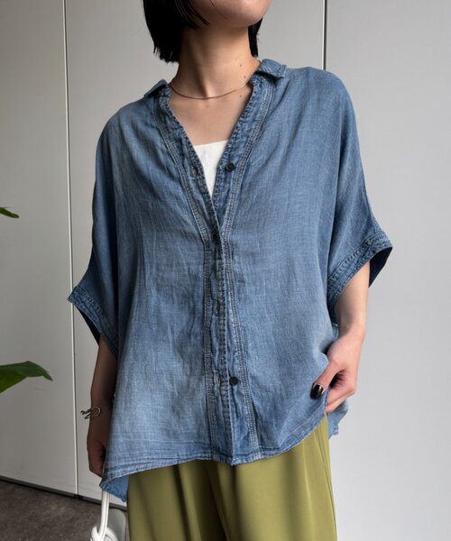 Jena espace merveilleux(ジェナ エスパスメルヴェイユ)の「〈7/17インスタライブご紹介アイテム〉シアーデニムスキッパーシャツ(シャツ/ブラウス・レディース・ブラック/ブルー系その他/ブルー・FREE)」の3枚目の写真