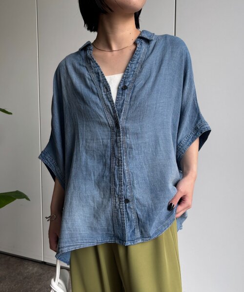 Jena espace merveilleux(ジェナ エスパスメルヴェイユ)の「〈7/17インスタライブご紹介アイテム〉シアーデニムスキッパーシャツ(シャツ/ブラウス・レディース・ブラック/ブルー系その他/ブルー・FREE)」の5枚目の写真