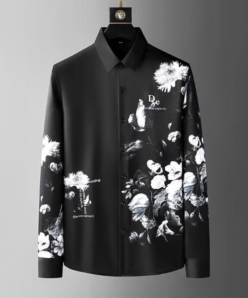 SHIBUYA Zy.(シブヤジー)の「Black Bouquet レギュラーフィットプリントシャツ(シャツ/ブラウス・メンズ・ブラック/ホワイト・M/XL/L)」の4枚目の写真