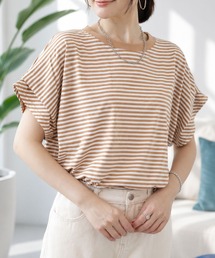 ゆったり着られて着回し自在 フレアスリーブボーダー半袖Tシャツ