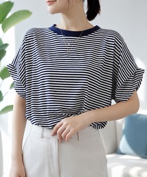 ゆったり着られて着回し自在 フレアスリーブボーダー半袖Tシャツ