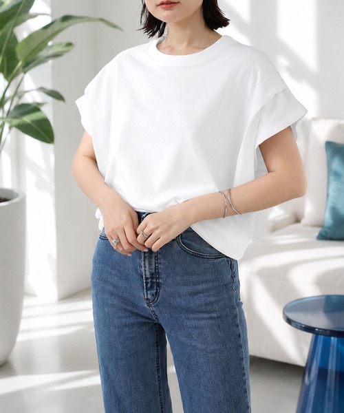 Amulet(アミュレット)の「ゆったり着られて着回し自在 フレアスリーブボーダー半袖Tシャツ(Tシャツ/カットソー・レディース・ベージュ/ホワイト×ブラック/ネイビー/ブラック/ホワイト/グレー・FREE)」の18枚目の写真