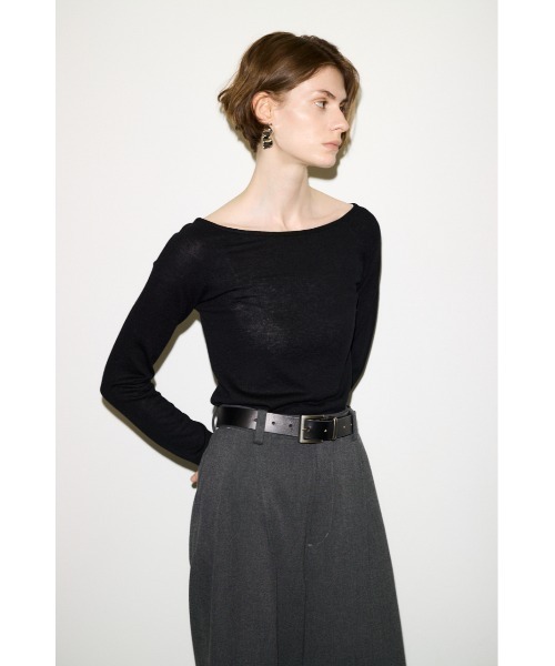 THROW by SLY(スローバイスライ)の「THROW WOOL BLEND HG B/N TOPS ウールブレンドハイゲージボートネックトップス 秋服(ニット/セーター・レディース・ブラウン/ブラック/杢グレー・FREE)」の6枚目の写真