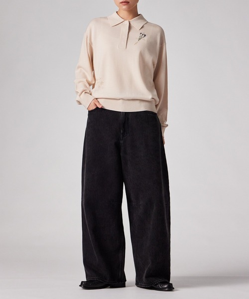 Paul Smith（ポールスミス）の「フラワーエンブロイダリー 長袖ニットポロシャツ / 265254 KN199（ニット/セーター・レディース・オフホワイト/ダークブラウン・MEDIUM）」の11枚目の写真