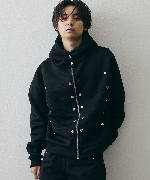 セール】Napoleon Detail high neck Grunge Zip-Up Hoodie