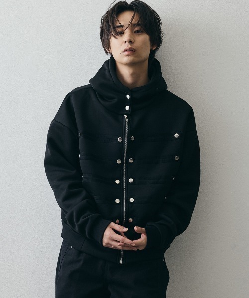セール】Napoleon Detail high neck Grunge Zip-Up Hoodie