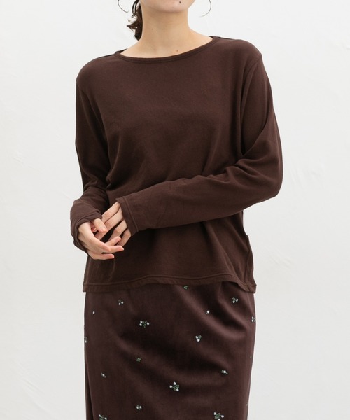 Honeys(ハニーズ)の「やわらか綿Tシャツ(Tシャツ/カットソー・レディース・オレンジ/ブラック/ライトブルー/イエロー/杢グレー/アイボリー/ライトピンク/ブラウン・L/M/S)」の5枚目の写真