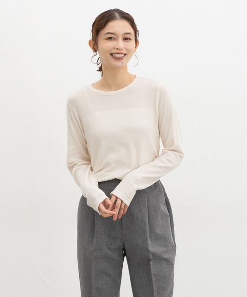 Honeys(ハニーズ)の「やわらか綿Tシャツ(Tシャツ/カットソー・レディース・オレンジ/ブラック/ライトブルー/イエロー/杢グレー/アイボリー/ライトピンク/ブラウン・L/M/S)」の11枚目の写真