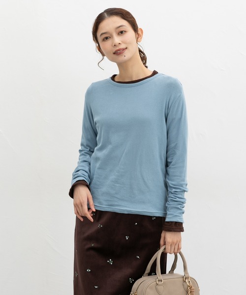 Honeys(ハニーズ)の「やわらか綿Tシャツ(Tシャツ/カットソー・レディース・オレンジ/ブラック/ライトブルー/イエロー/杢グレー/アイボリー/ライトピンク/ブラウン・L/M/S)」の16枚目の写真