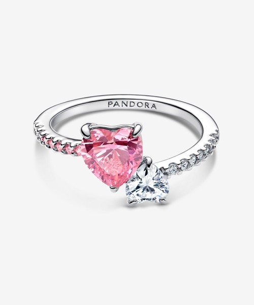 PANDORA(パンドラ)の「ダブルハート ピンク & クリア スパークリング シルバー リング(リング・レディース・シルバー・48/56/54/52/50/60/58)」の2枚目の写真