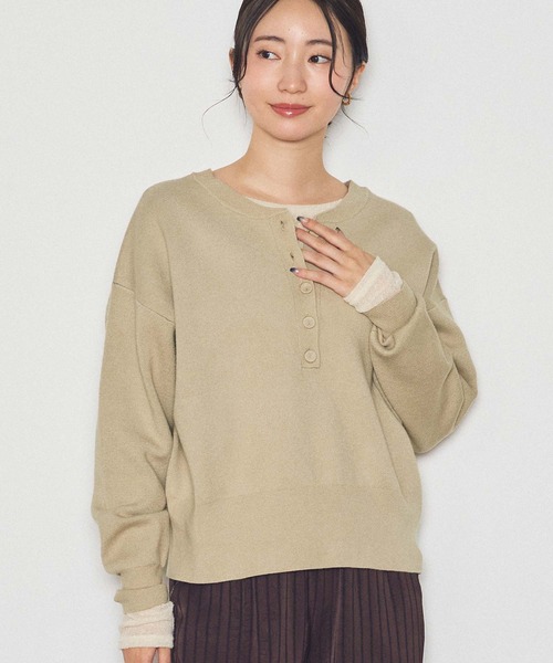 Gready Brilliant(グレディブリリアン)の「前後2wayダブルジャガードニット(ニット/セーター・レディース・ネイビー/ベージュ・FREE)」の18枚目の写真