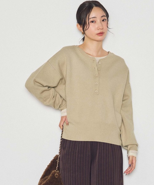 Gready Brilliant(グレディブリリアン)の「前後2wayダブルジャガードニット(ニット/セーター・レディース・ネイビー/ベージュ・FREE)」の21枚目の写真