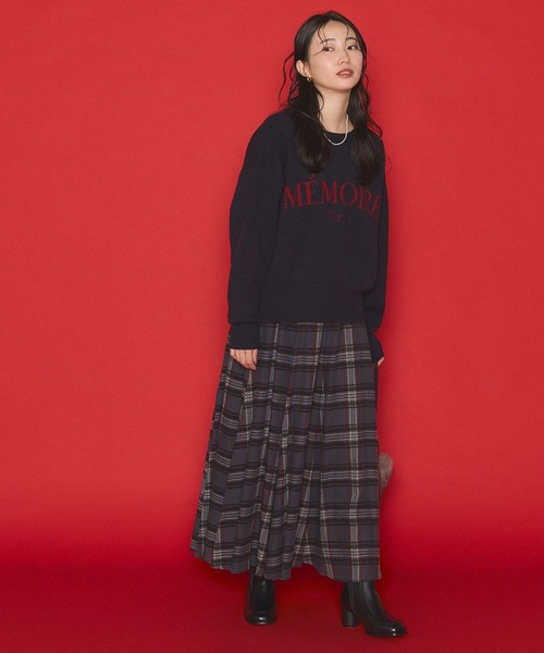 Gready Brilliant(グレディブリリアン)の「前後2wayダブルジャガードニット(ニット/セーター・レディース・ネイビー/ベージュ・FREE)」の3枚目の写真