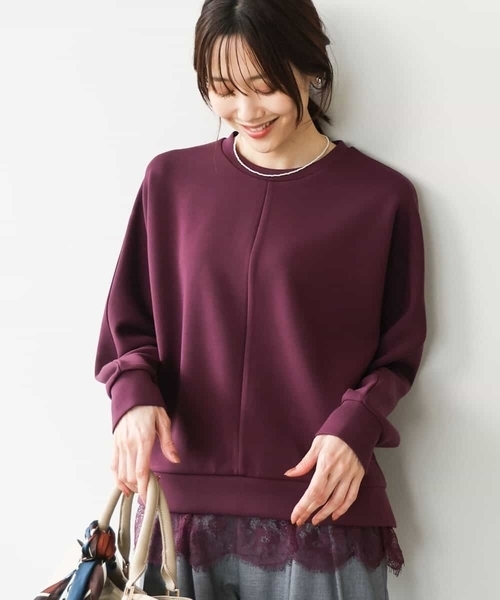 MK MICHEL KLEIN（エムケーミッシェルクラン）の「[洗える]レースヘムダンボールカットソー（Tシャツ/カットソー・レディース・ワイン/ライトグレー/ブラウン・38）」の3枚目の写真