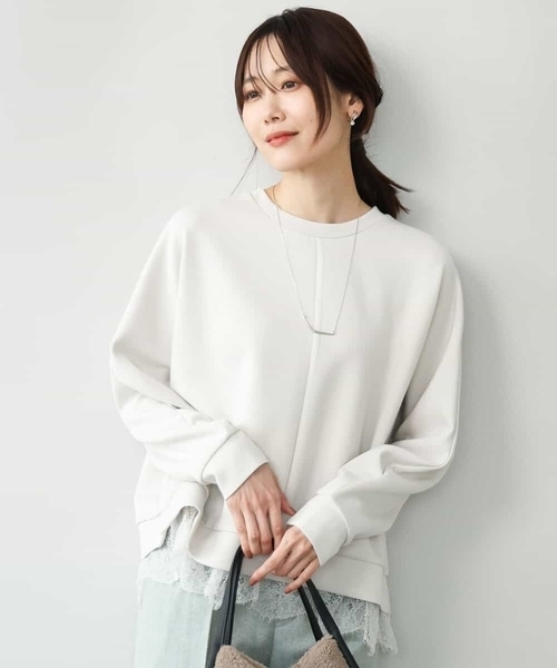 MK MICHEL KLEIN（エムケーミッシェルクラン）の「[洗える]レースヘムダンボールカットソー（Tシャツ/カットソー・レディース・ワイン/ライトグレー/ブラウン・38）」の2枚目の写真