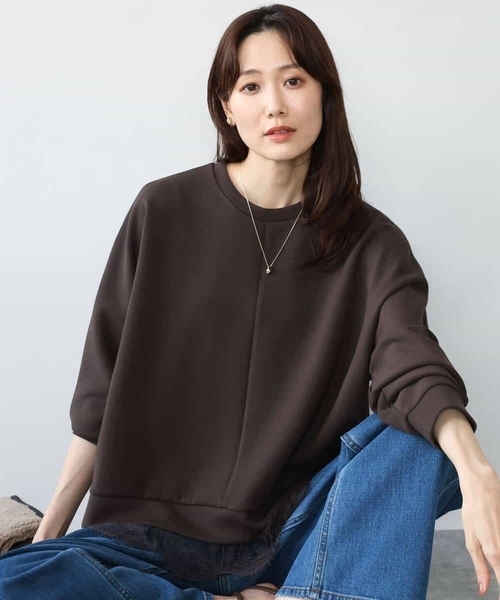 MK MICHEL KLEIN（エムケーミッシェルクラン）の「[洗える]レースヘムダンボールカットソー（Tシャツ/カットソー・レディース・ワイン/ライトグレー/ブラウン・38）」の5枚目の写真