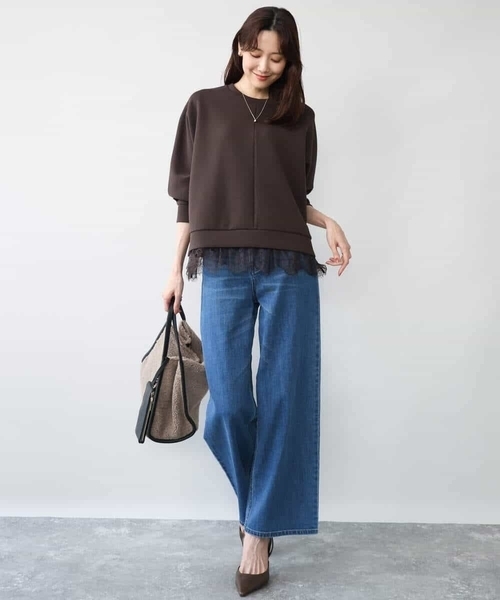 MK MICHEL KLEIN（エムケーミッシェルクラン）の「[洗える]レースヘムダンボールカットソー（Tシャツ/カットソー・レディース・ワイン/ライトグレー/ブラウン・38）」の6枚目の写真