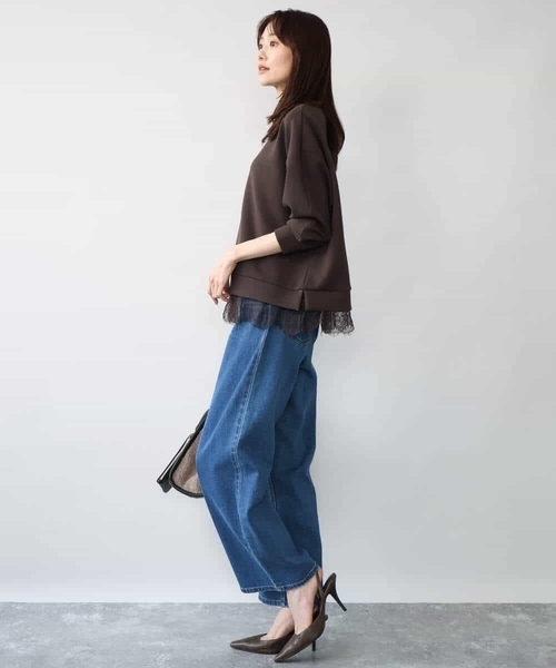 MK MICHEL KLEIN（エムケーミッシェルクラン）の「[洗える]レースヘムダンボールカットソー（Tシャツ/カットソー・レディース・ワイン/ライトグレー/ブラウン・38）」の7枚目の写真