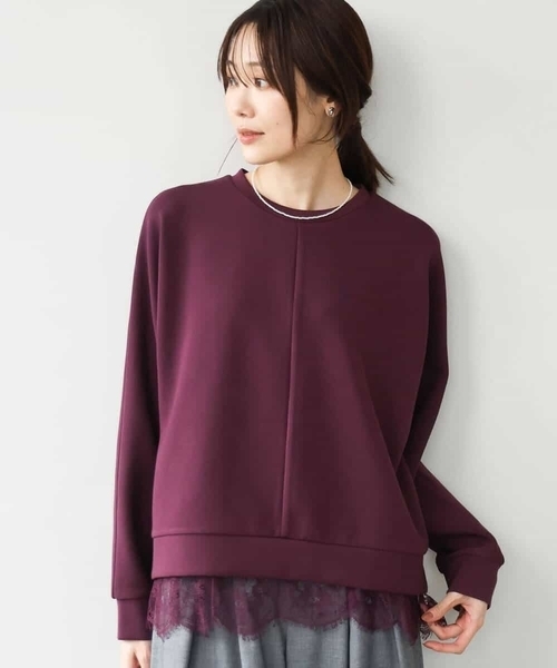 MK MICHEL KLEIN（エムケーミッシェルクラン）の「[洗える]レースヘムダンボールカットソー（Tシャツ/カットソー・レディース・ワイン/ライトグレー/ブラウン・38）」の9枚目の写真