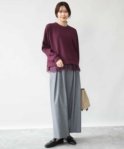 MK MICHEL KLEIN（エムケーミッシェルクラン）の「[洗える]レースヘムダンボールカットソー（Tシャツ/カットソー・レディース・ワイン/ライトグレー/ブラウン・38）」の11枚目の写真