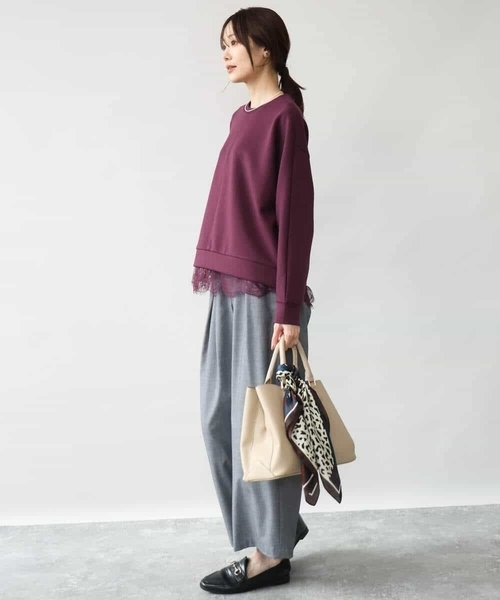 MK MICHEL KLEIN（エムケーミッシェルクラン）の「[洗える]レースヘムダンボールカットソー（Tシャツ/カットソー・レディース・ワイン/ライトグレー/ブラウン・38）」の12枚目の写真