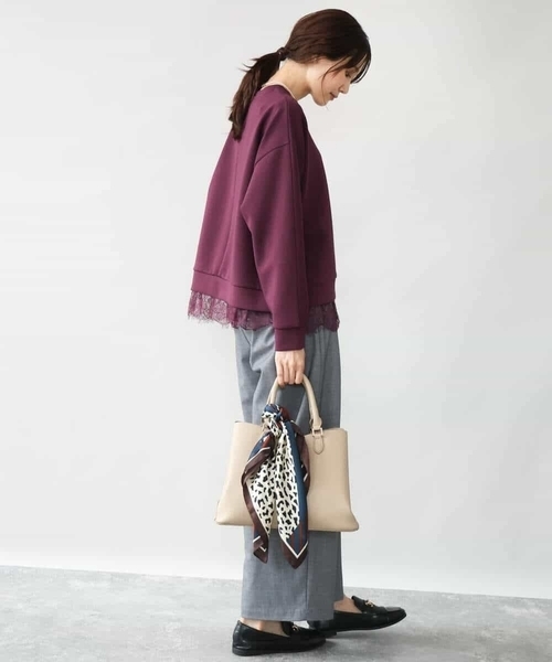 MK MICHEL KLEIN（エムケーミッシェルクラン）の「[洗える]レースヘムダンボールカットソー（Tシャツ/カットソー・レディース・ワイン/ライトグレー/ブラウン・38）」の13枚目の写真
