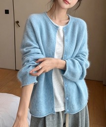 ふわふわクルーネック長袖ニットカーディガン
