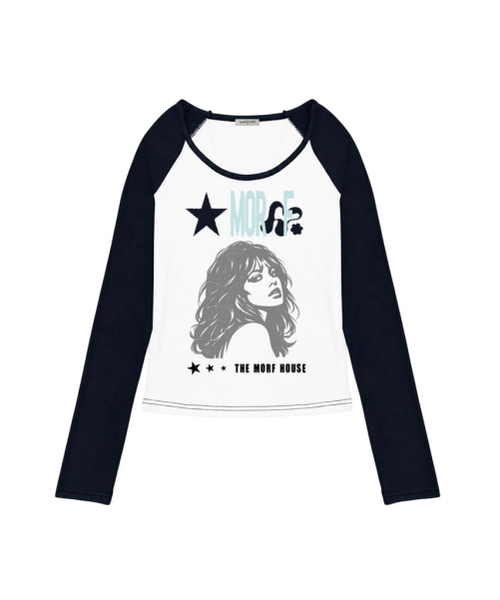 THEMORFHOUSE（ザモーフハウス）の「MORF スター ヴィンテージガールプリント配色 Uネック ロングスリーブ ライトブルー（Tシャツ/カットソー・レディース・その他・MEDIUM）」の3枚目の写真