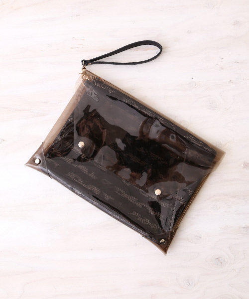 interstaple（インターステイプル）の「ビニール＆ボーダークラッチ（クラッチバッグ・レディース・ブラック/アイボリー・FREE）」の2枚目の写真